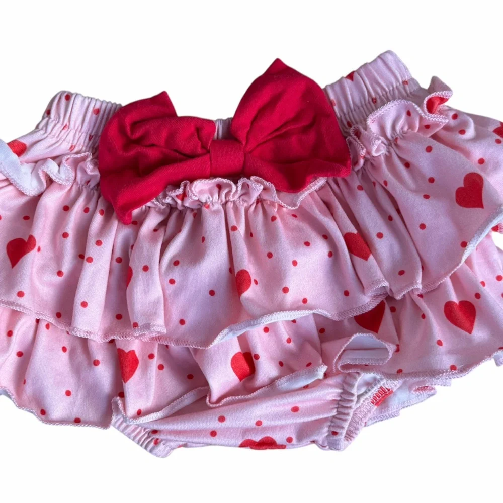 Pink Heart Ruffle Bloomers bottoms Baby Infant size 3/6 months